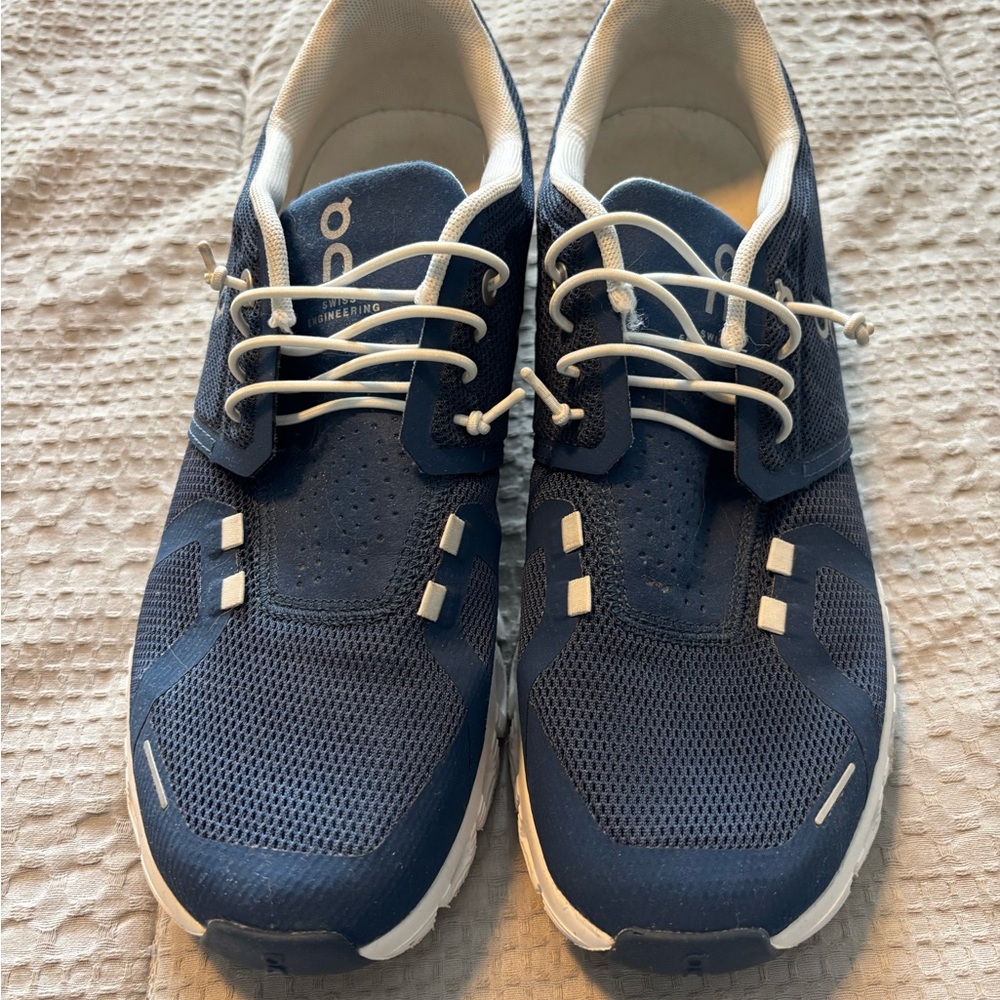 On Running Navy and White Athletic Shoes